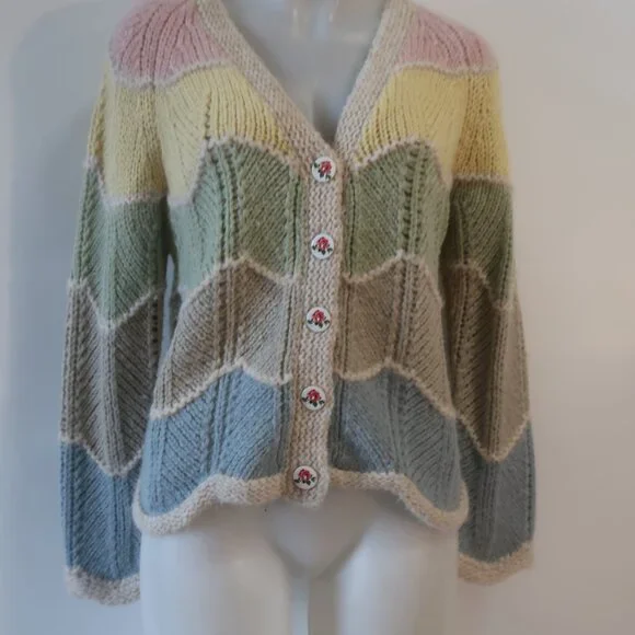 Womens LoveShackFancy Deena Pink-Multi Knit Cardigan Sweater M - Picture 2 of 8